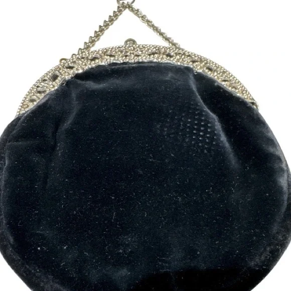 Vintage Victorian Style Silver Tone Mounted Black Velvet Bag with Belt Clip - Picture 13 of 14